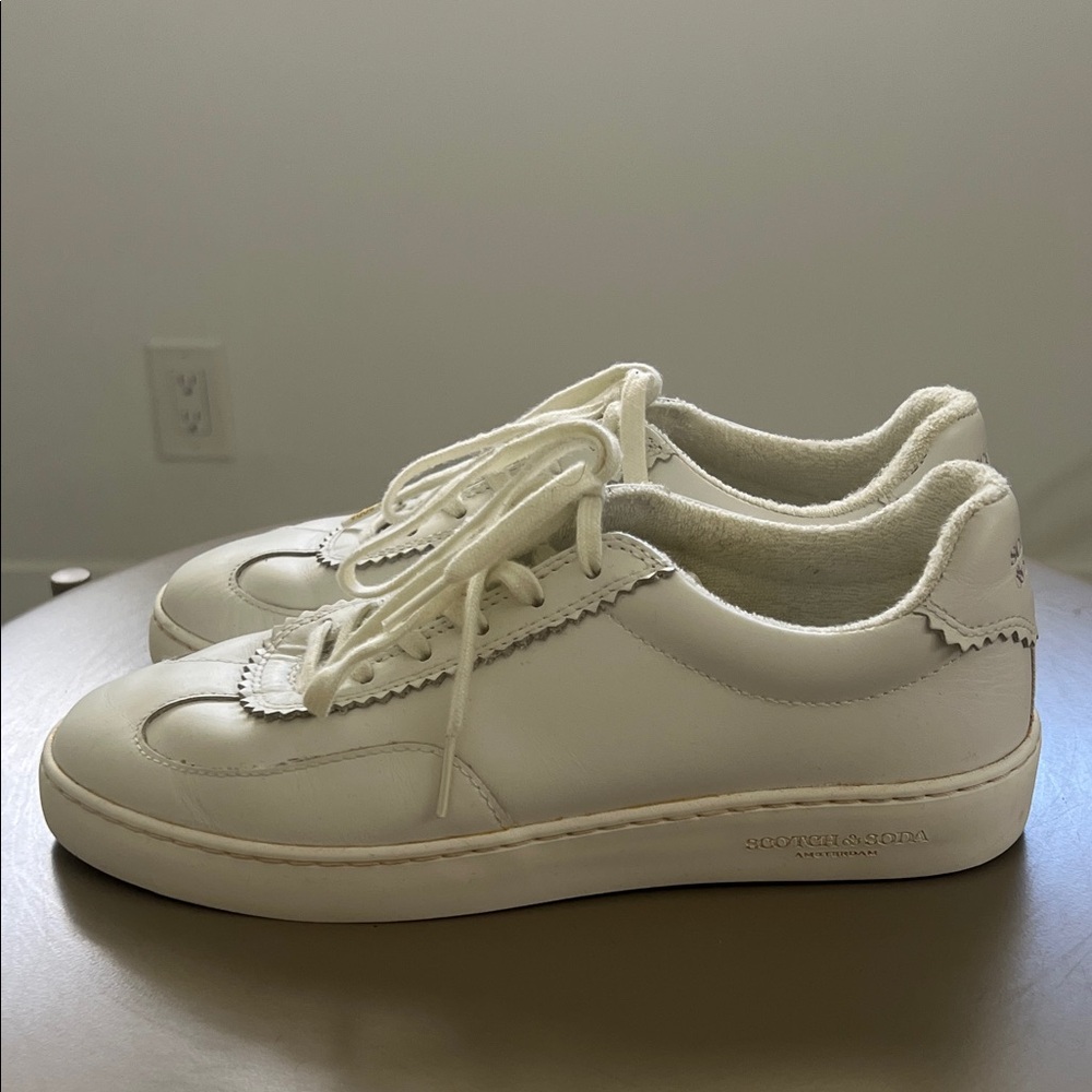 Scotch & Soda Cream Leather Sneakers